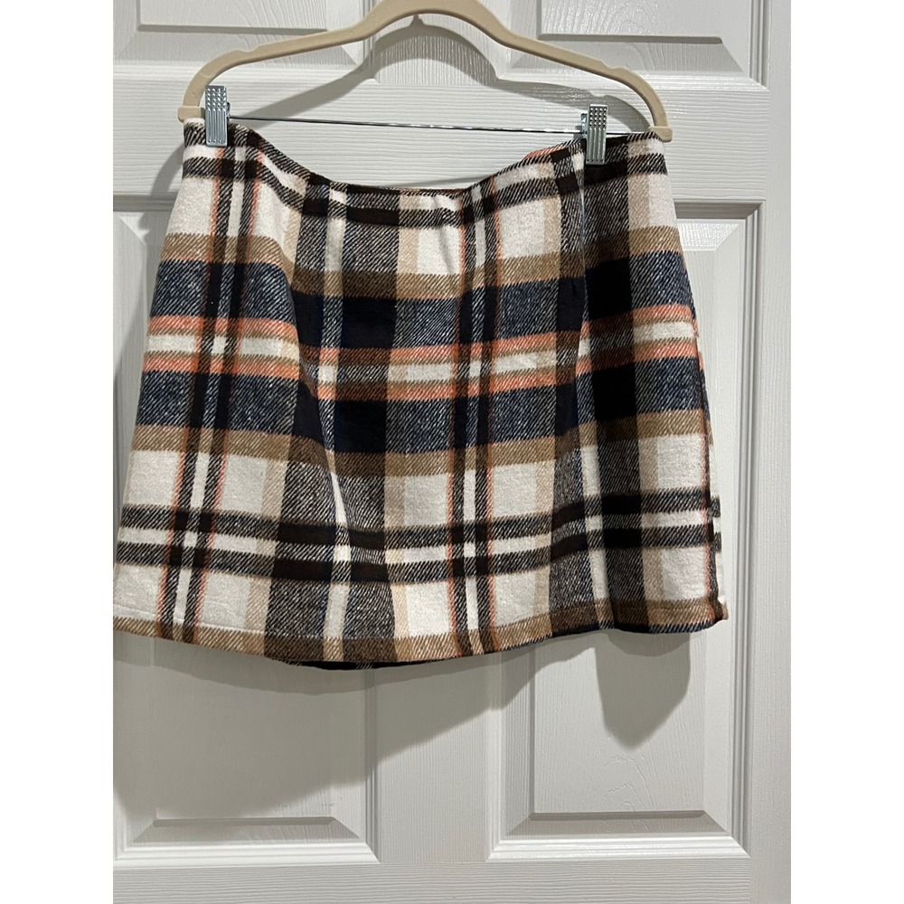 iO Plaid Mini Skirt High Waist A-Line Lined Fall Winter XL